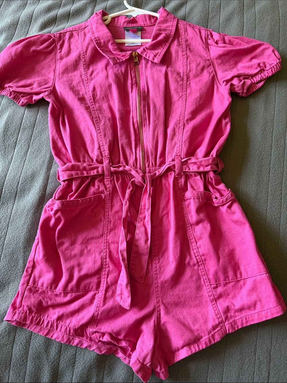 Vince Camuto Girls' Hot Pink Short-Sleeve Romper with Tie Waist
